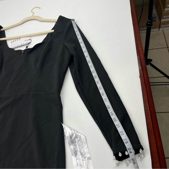 Dress the Population Ronin Pearl Trim Black Mini Dress Size Large Cocktail NEW - Picture 11 of 13